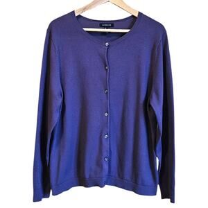 Lands’ End Purple Button Front Cardigan Sweater Womens Size L